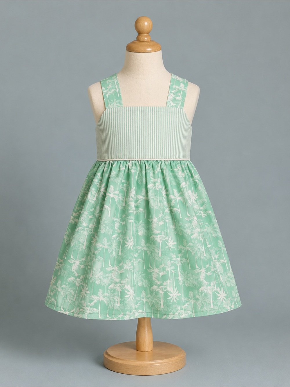 Darling Mae Mint Green and White Palm-Print Cotton Dress